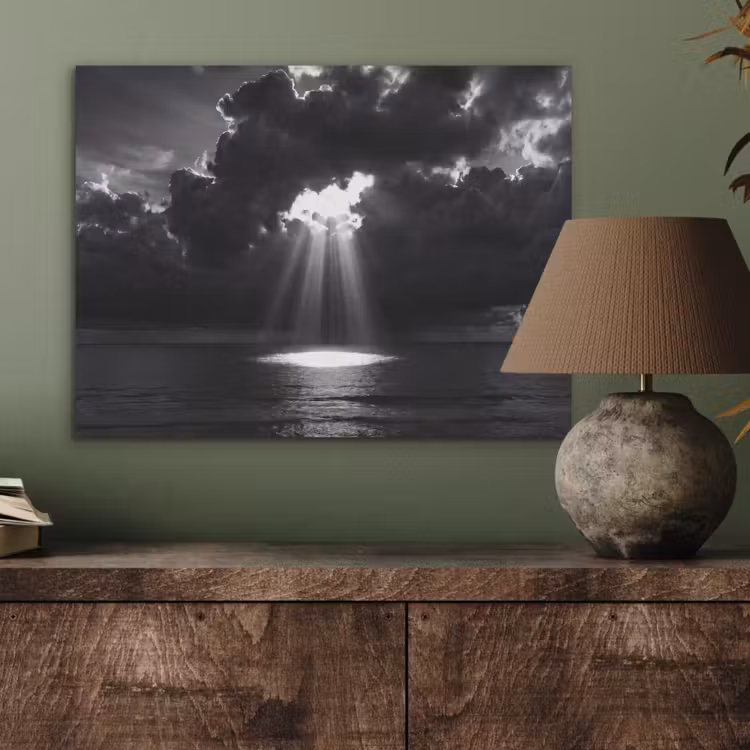 Licht - Wolken - Zee - Zwart-wit - Natuur PET vilt klein -sfeer2