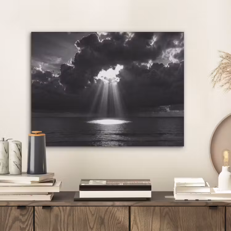 Licht - Wolken - Zee - Zwart-wit - Natuur PET vilt klein -sfeer1