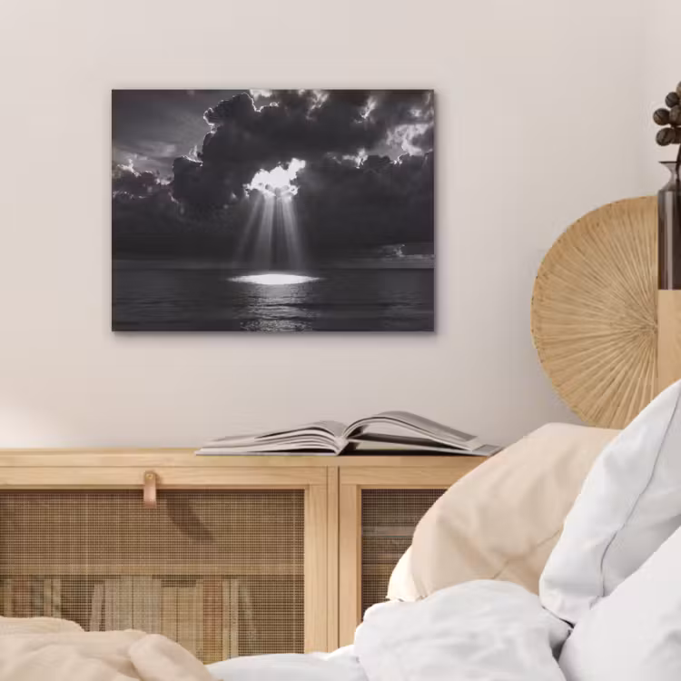 Licht - Wolken - Zee - Zwart-wit - Natuur PET vilt klein -sfeer3