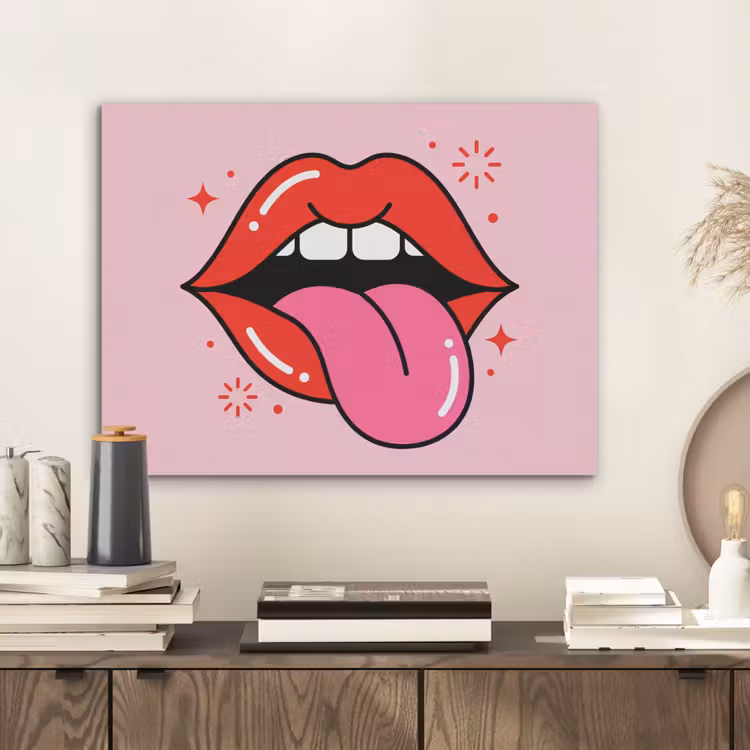 Lippen - Tong - Pop-art - Kleurrijk - Roze PET vilt klein -sfeer1