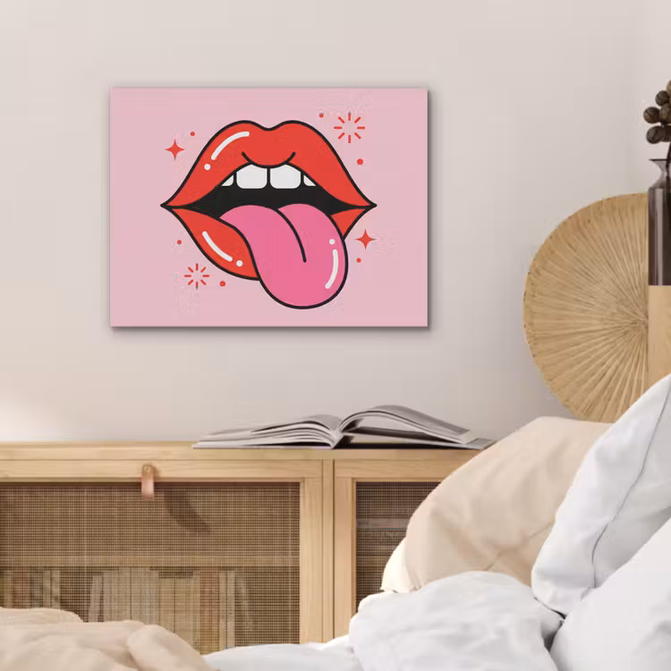 Lippen - Tong - Pop-art - Kleurrijk - Roze PET vilt klein -sfeer3