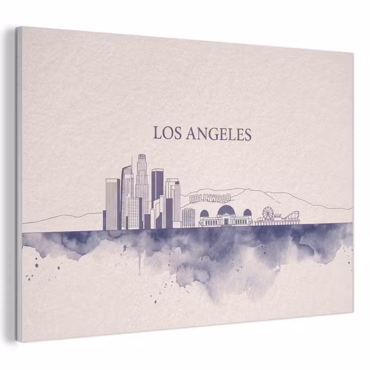 Los Angeles - Skyline - Architectuur - Aquarel - Blauw PET vilt klein -3d