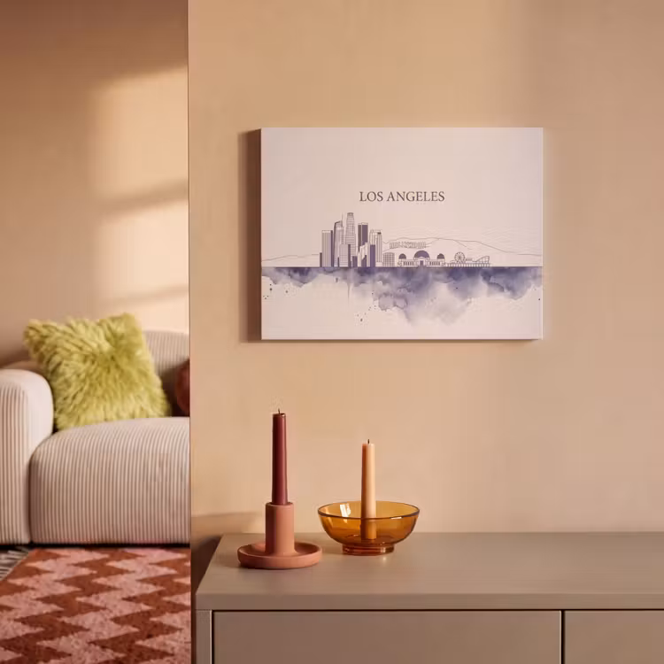 Los Angeles - Skyline - Architectuur - Aquarel - Blauw PET vilt klein -sfeer1