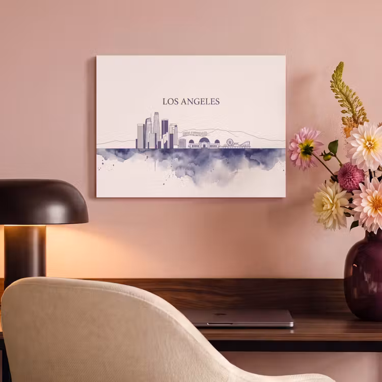 Los Angeles - Skyline - Architectuur - Aquarel - Blauw PET vilt klein -sfeer3