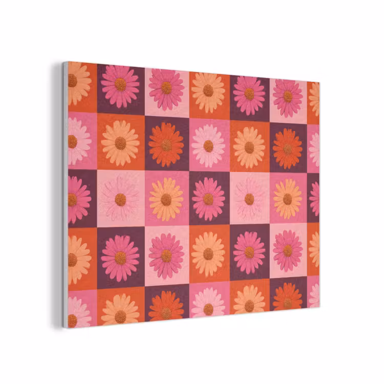 Madeliefjes - Dambord - Retro - Roze - Oranje PET vilt klein 837 -3d
