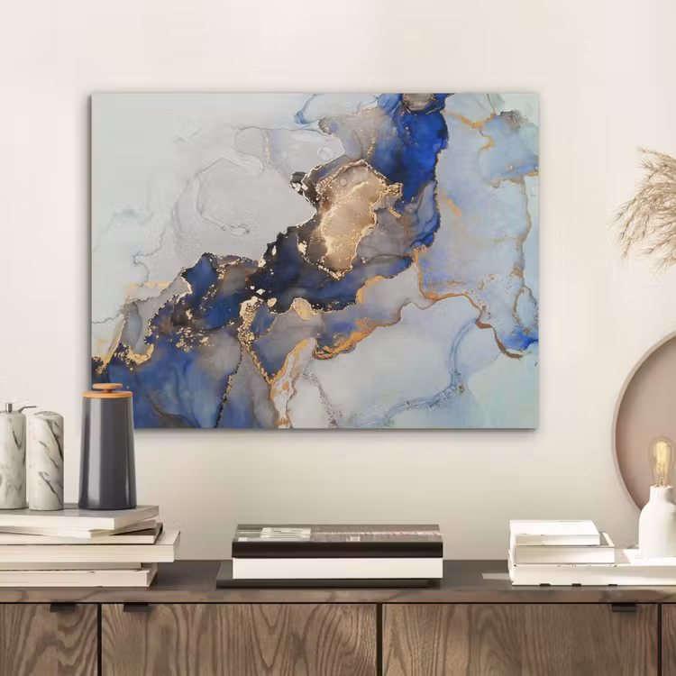 Marmer - Blauw - Goud PET vilt klein -sfeer1