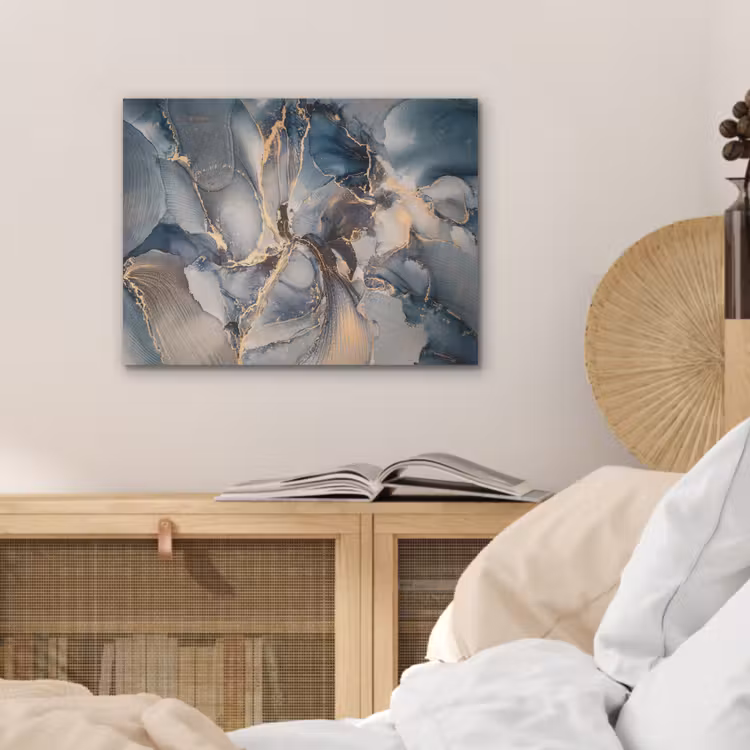 Marmer - Grijs - Blauw - Luxe - Goud PET vilt klein -sfeer3