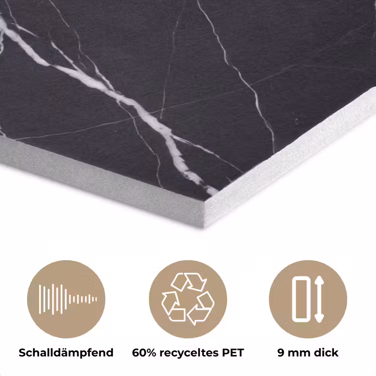 Marmer - Patroon - Abstract - Modern - Zwart PET vilt klein -closeup_DE