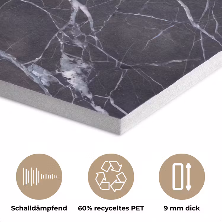 Marmer - Patroon - Modern - Zwart - Wit PET vilt klein -closeup_DE