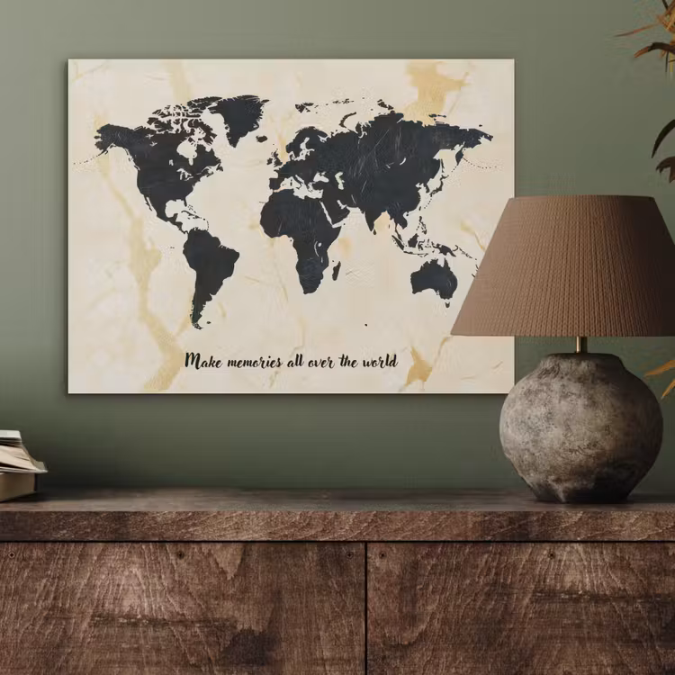 Marmer - Wereldkaart - Goud - Zwart PET vilt klein -sfeer2