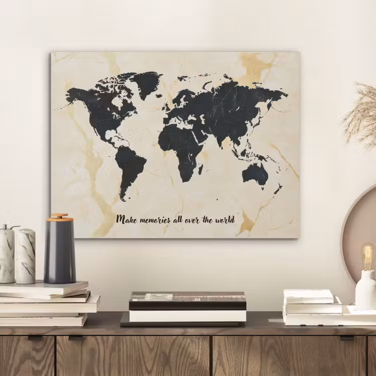 Marmer - Wereldkaart - Goud - Zwart PET vilt klein -sfeer1