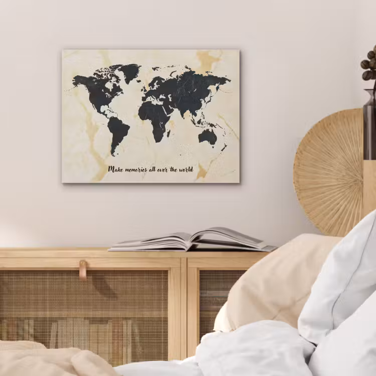 Marmer - Wereldkaart - Goud - Zwart PET vilt klein -sfeer3