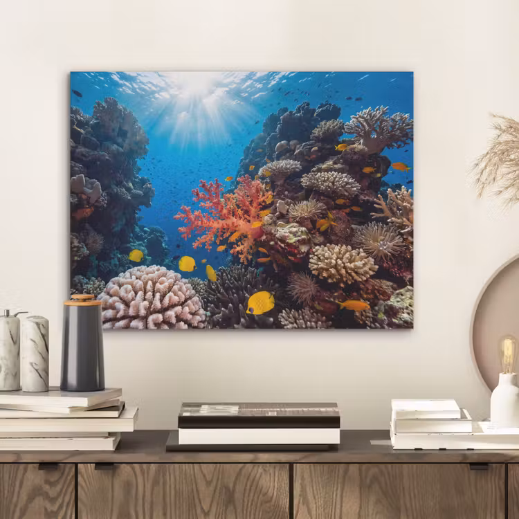 Zee - Koraalrif - Natuur - Levendig - Blauw PET vilt klein -sfeer1