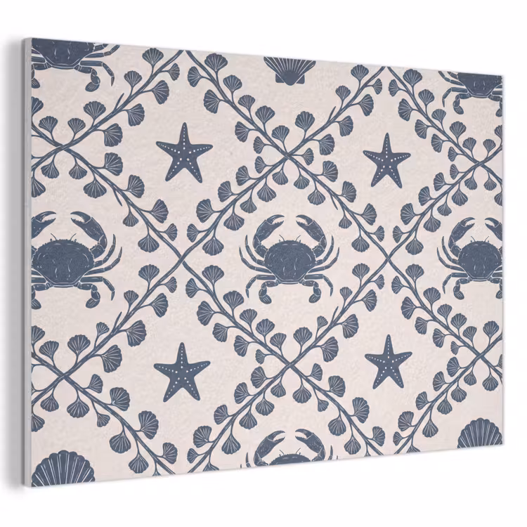 Zee - Krab - Zeester - Patroon - Blauw PET vilt klein -3d