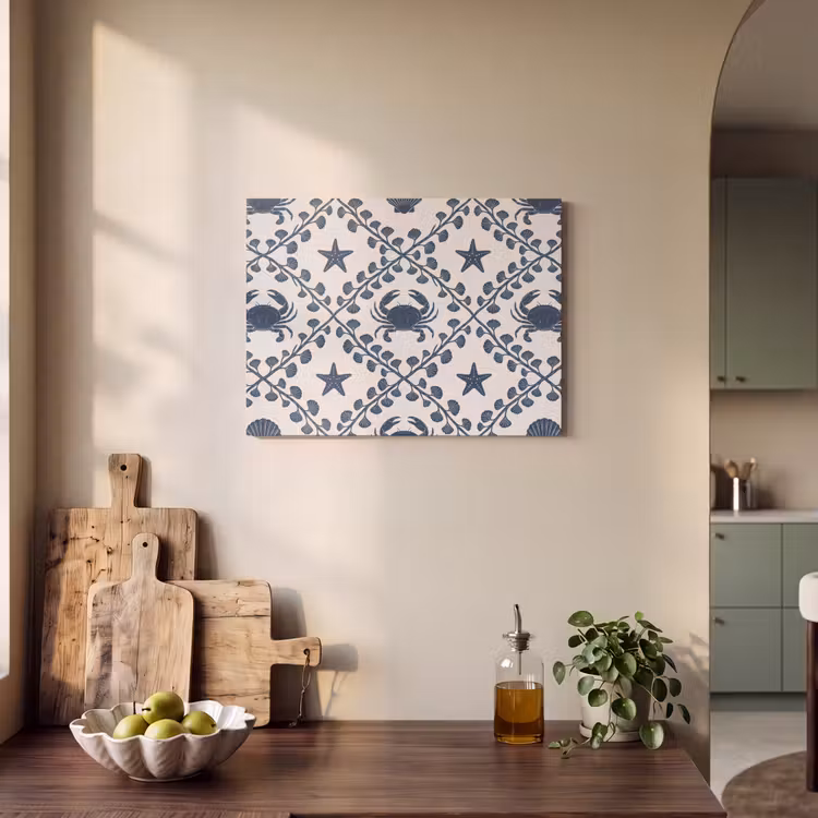 Zee - Krab - Zeester - Patroon - Blauw PET vilt klein -sfeer2