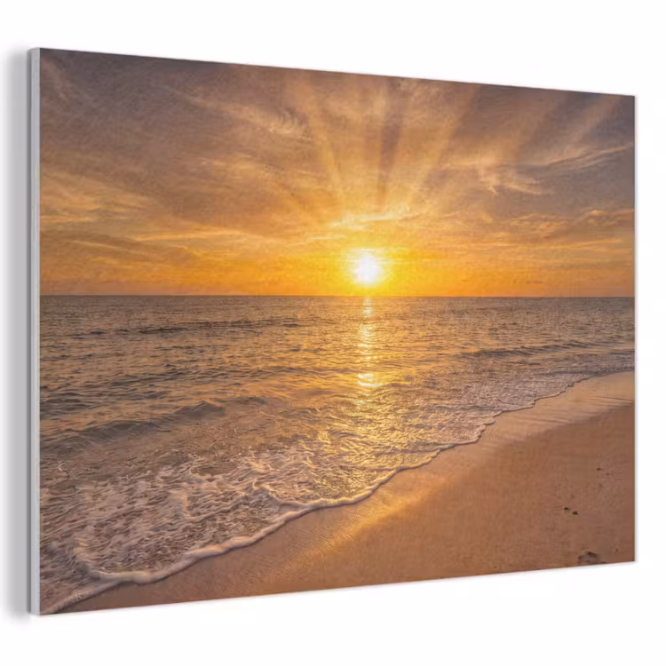Zee - Zonsondergang - Golven - Kust - Oranje PET vilt klein -3d