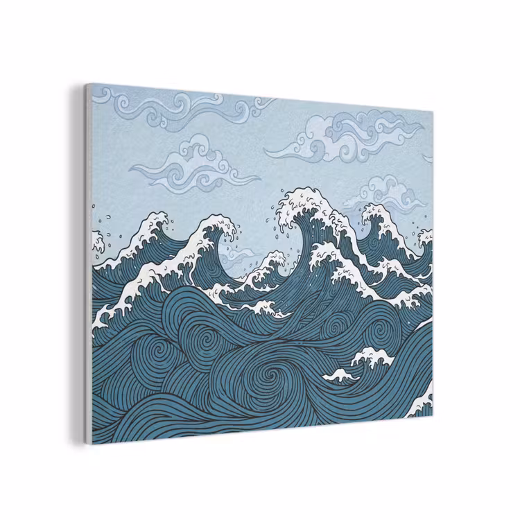Zee - Golven - Japans - Natuur - Blauw PET vilt klein -3d