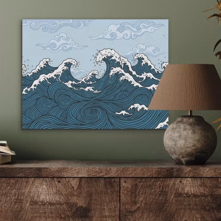 Zee - Golven - Japans - Natuur - Blauw PET vilt klein -sfeer2
