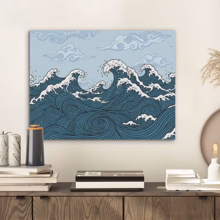 Zee - Golven - Japans - Natuur - Blauw PET vilt klein -sfeer1