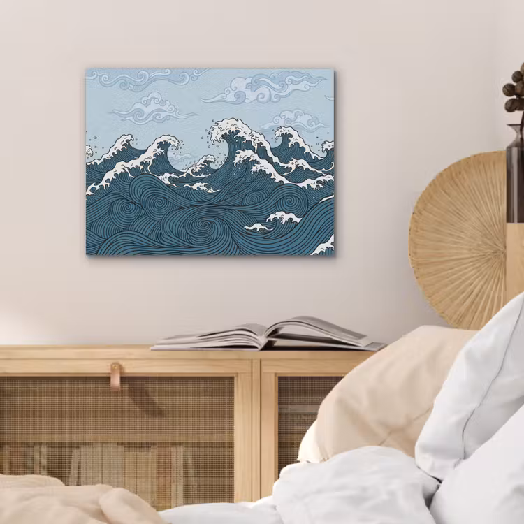 Zee - Golven - Japans - Natuur - Blauw PET vilt klein -sfeer3