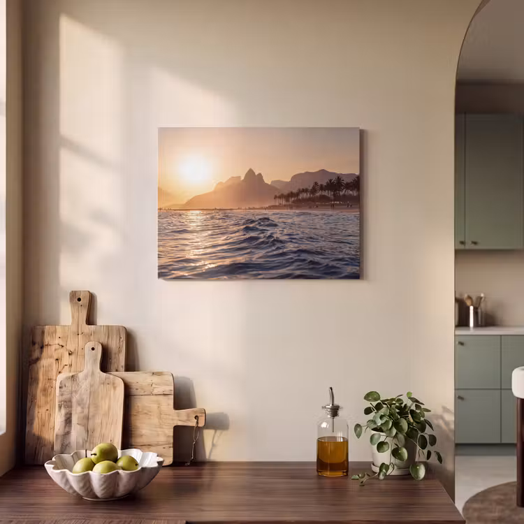 Zee - Golven - Zonsondergang - Kust - Goud PET vilt klein -sfeer2