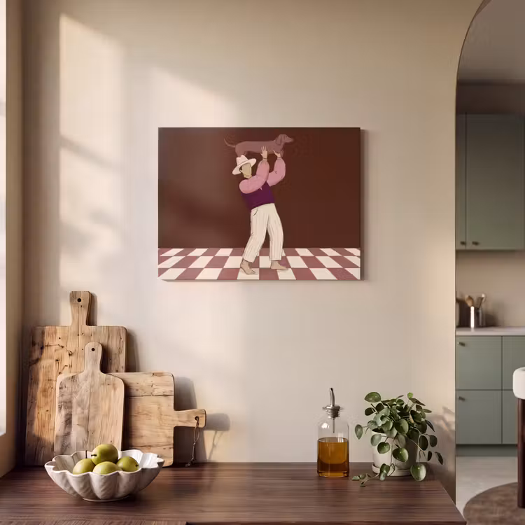 Mens - Hond - Dieren - Abstract - Roze PET vilt klein -sfeer2