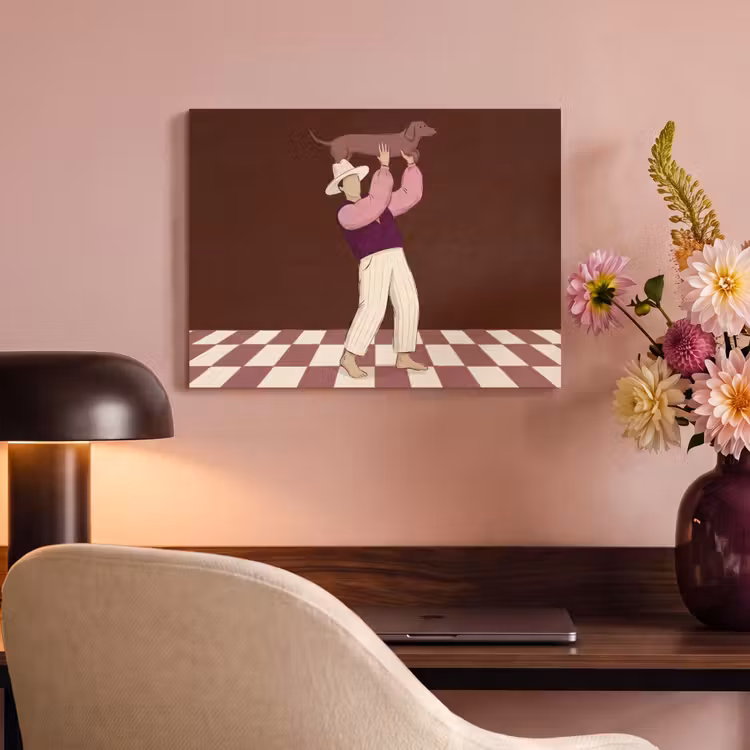 Mens - Hond - Dieren - Abstract - Roze PET vilt klein -sfeer3