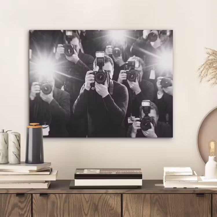 Mensen - Camera - Flitslicht - Zwart-wit - Media PET vilt klein -sfeer1