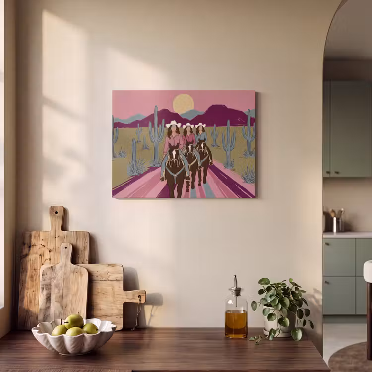 Mensen - Paard - Woestijn - Abstract - Roze PET vilt klein -sfeer2