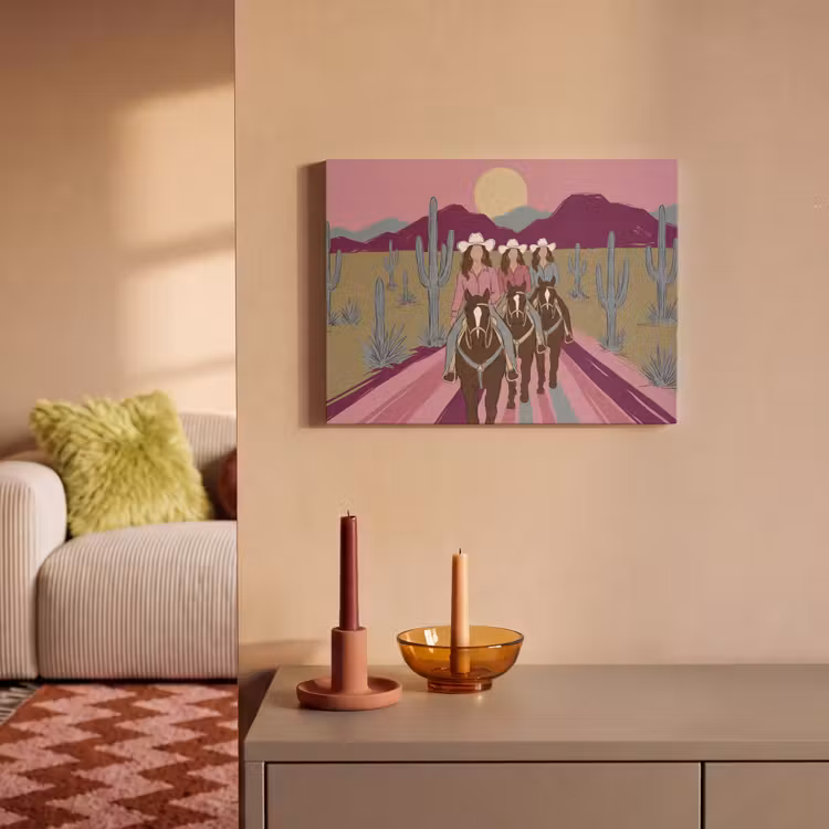 Mensen - Paard - Woestijn - Abstract - Roze PET vilt klein -sfeer1
