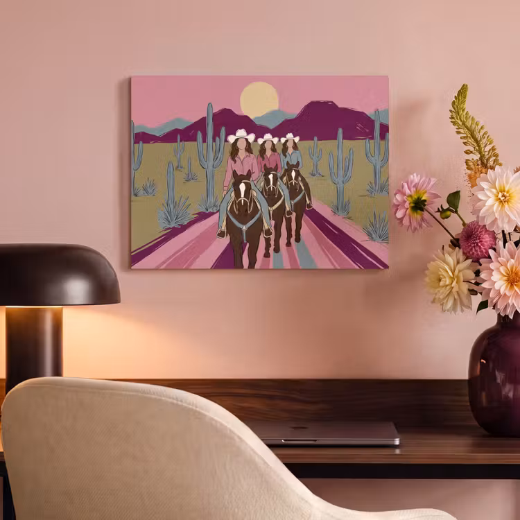 Mensen - Paard - Woestijn - Abstract - Roze PET vilt klein -sfeer3