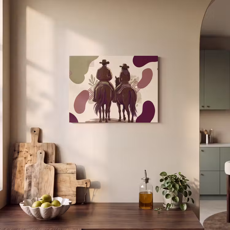 Mensen - Ruiters - Western - Illustratie - Bruin PET vilt klein -sfeer2