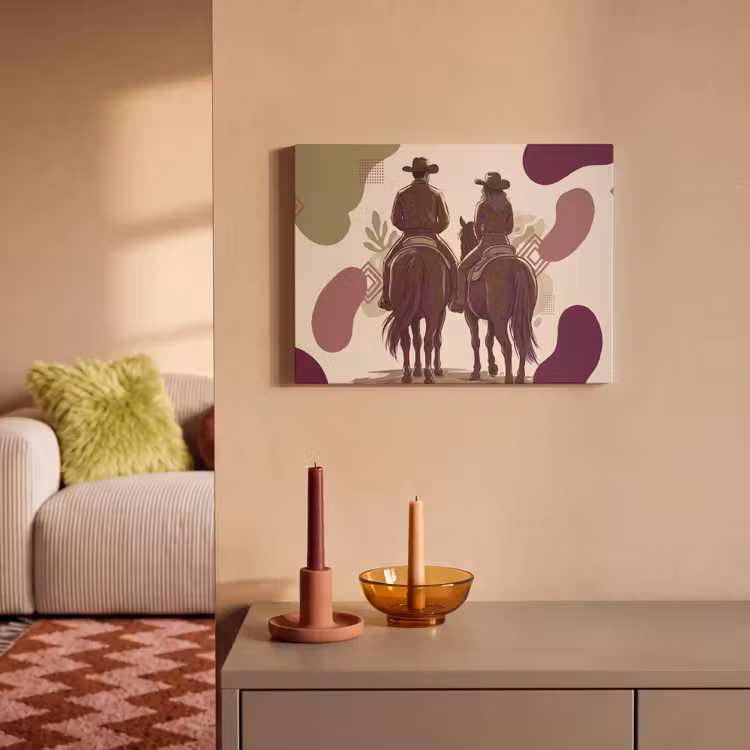 Mensen - Ruiters - Western - Illustratie - Bruin PET vilt klein -sfeer1