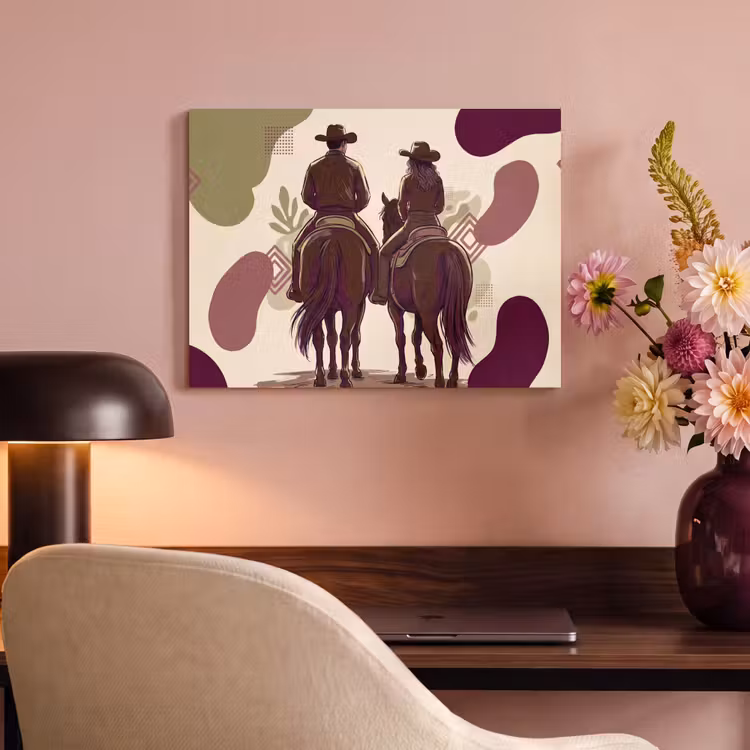 Mensen - Ruiters - Western - Illustratie - Bruin PET vilt klein -sfeer3