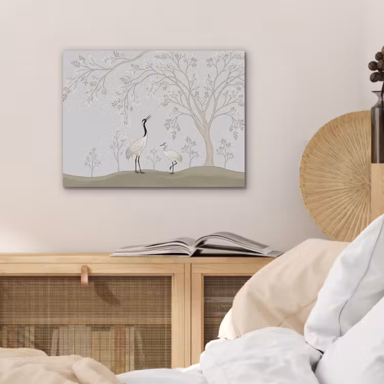 Minimalistisch - Kraanvogels - Blauw PET vilt klein -sfeer3