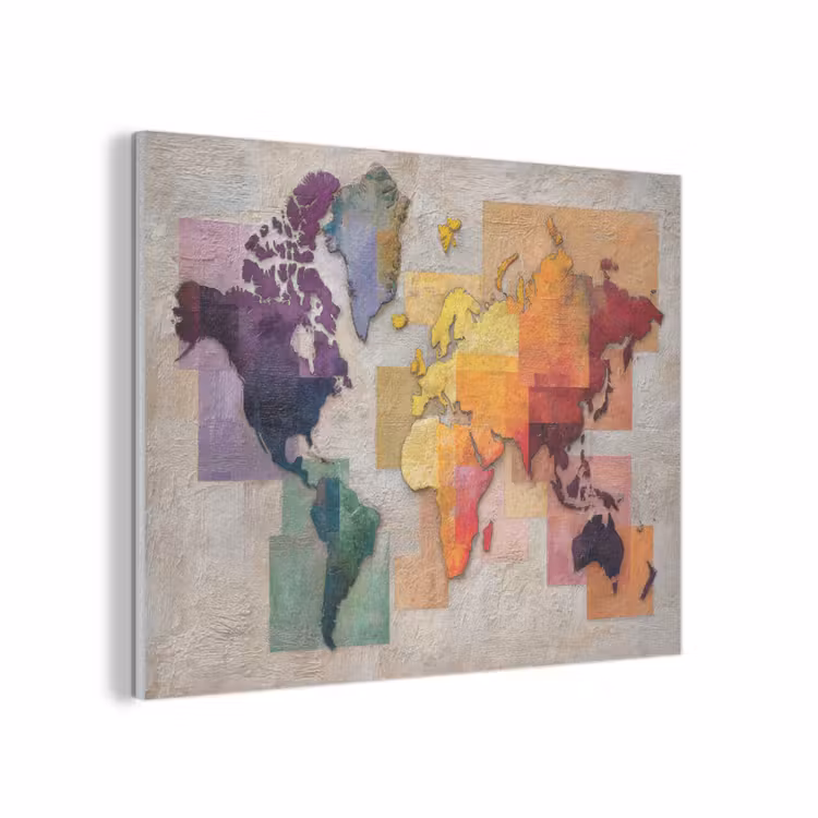 Modern - Wereldkaart - Kleurvakken PET vilt klein -3d