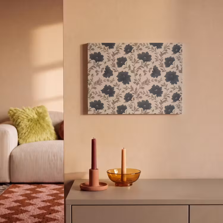 Motief - Bloemen - Zwart - Beige PET vilt klein 837 -sfeer1