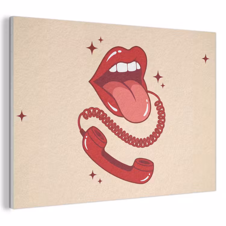 Mond - Telefoon - Popart - Rood - Illustratie PET vilt klein -3d