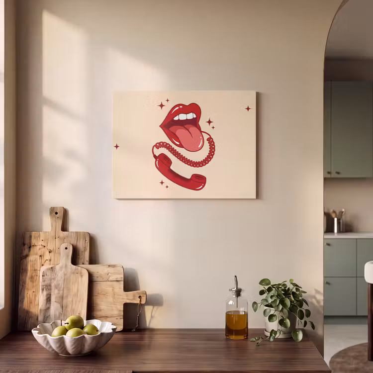 Mond - Telefoon - Popart - Rood - Illustratie PET vilt klein -sfeer2
