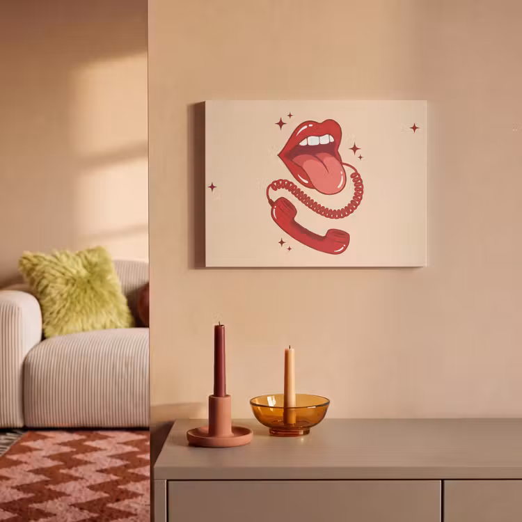Mond - Telefoon - Popart - Rood - Illustratie PET vilt klein -sfeer1