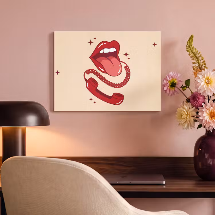 Mond - Telefoon - Popart - Rood - Illustratie PET vilt klein -sfeer3