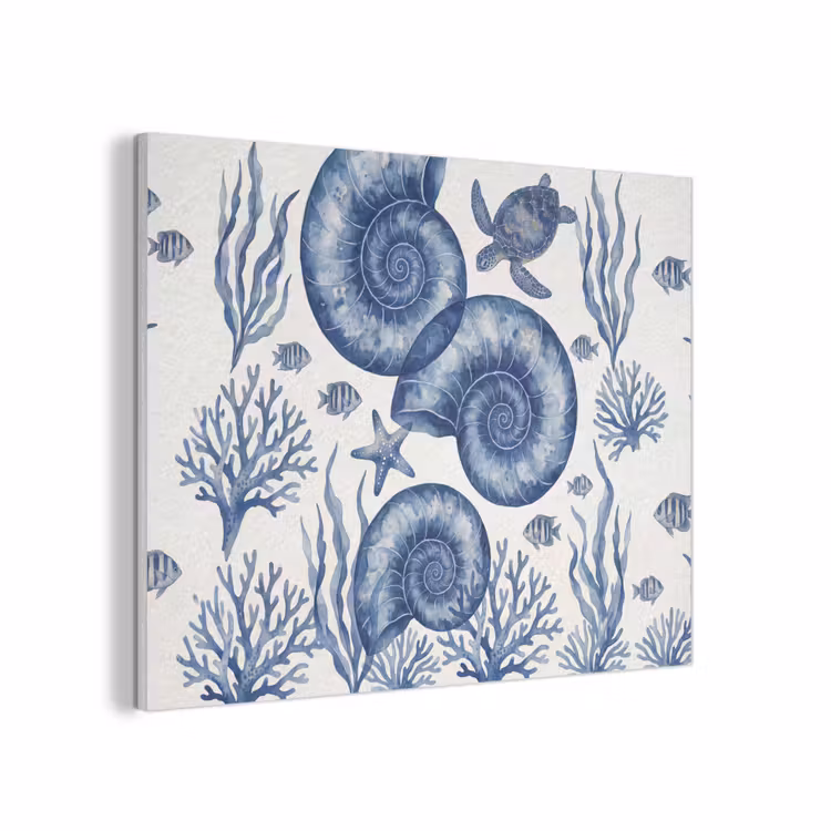 Schelp - Spiraal - Zeeleven - Aquarel - Blauw PET vilt klein -3d