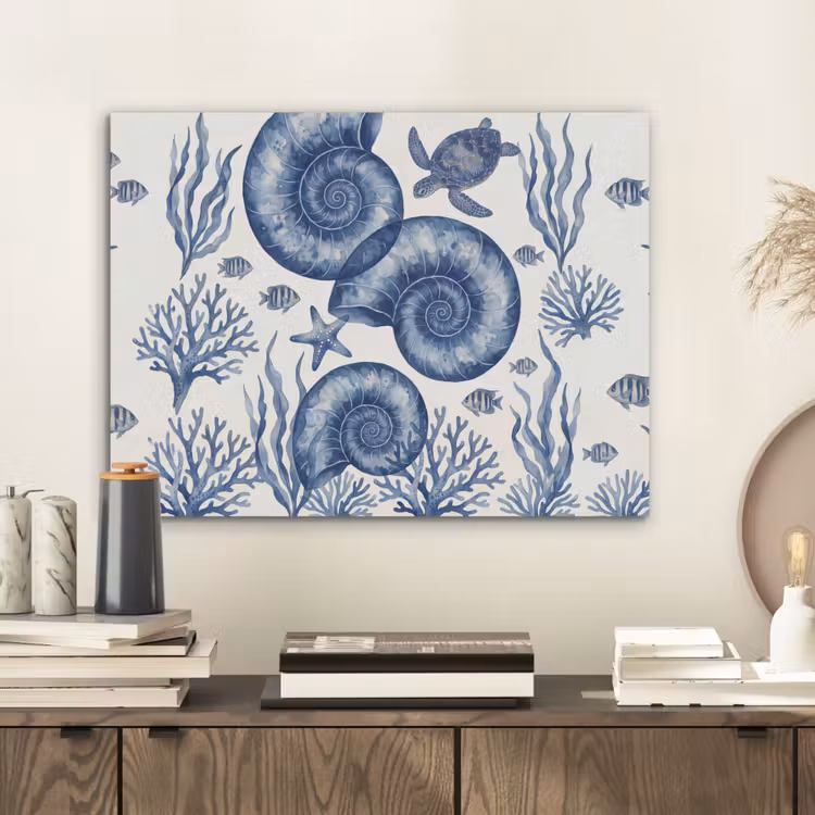 Schelp - Spiraal - Zeeleven - Aquarel - Blauw PET vilt klein -sfeer1