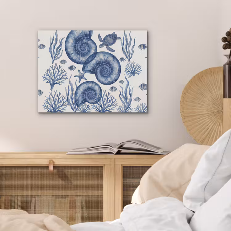 Schelp - Spiraal - Zeeleven - Aquarel - Blauw PET vilt klein -sfeer3