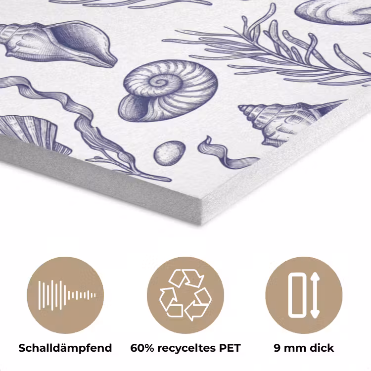 Schelpen - Zeewier - Oceaan - Illustratie - Blauw PET vilt klein -closeup_DE