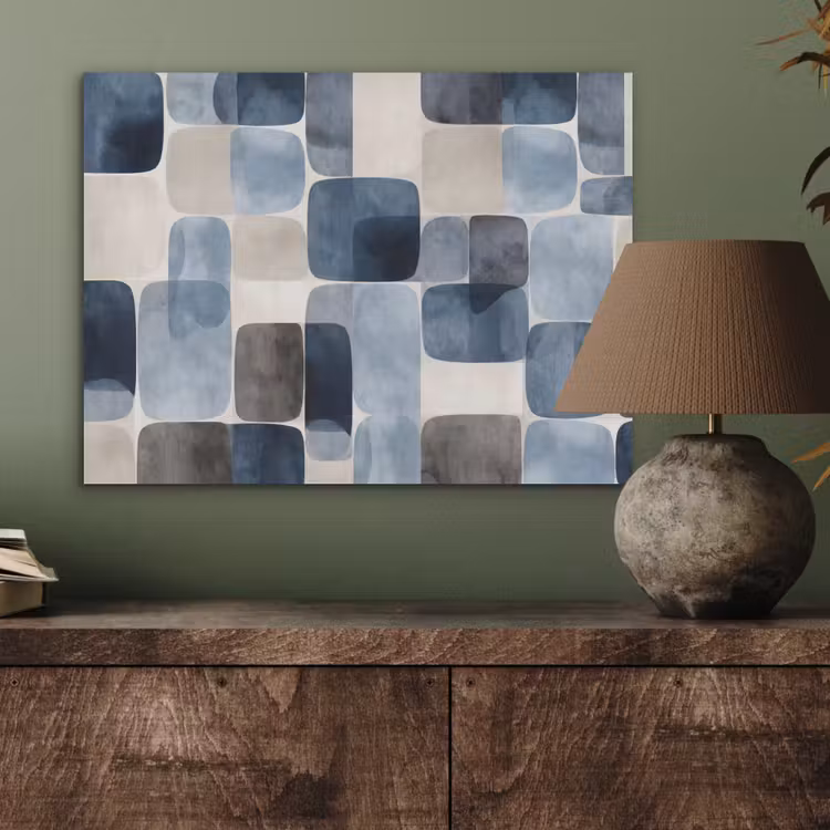 Patroon - Blauw - Vierkanten PET vilt klein -sfeer2