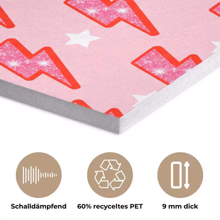 Patroon - Bliksem - Ster - Glitter - Roze PET vilt klein -closeup_DE