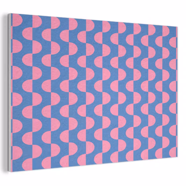 Patroon - Halve cirkels - Abstract - Modern - Roze - Blauw PET vilt klein -3d