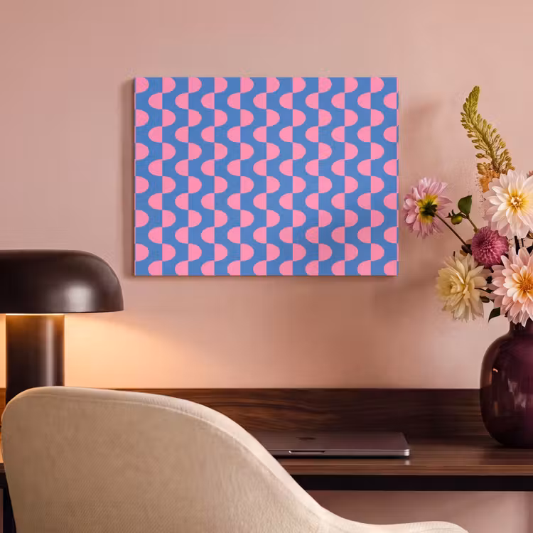 Patroon - Halve cirkels - Abstract - Modern - Roze - Blauw PET vilt klein -sfeer3