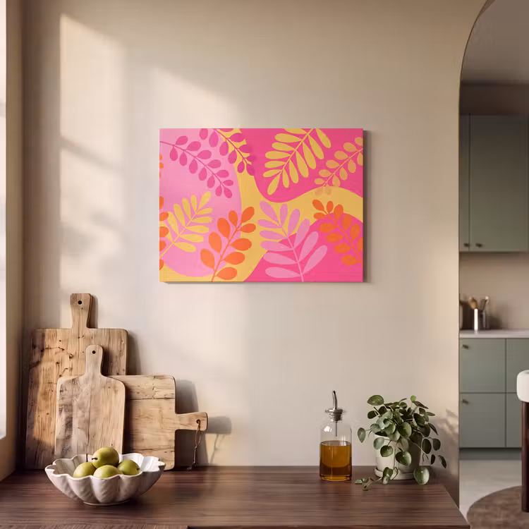 Natuur - Bladeren - Abstract - Roze - Geel PET vilt klein -sfeer2